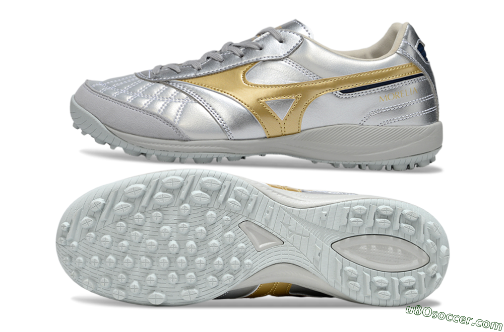 Mizuno Morelia Neo 4 TF Artificial Turf Soccer Shoes - Silver/Gold/Black 0