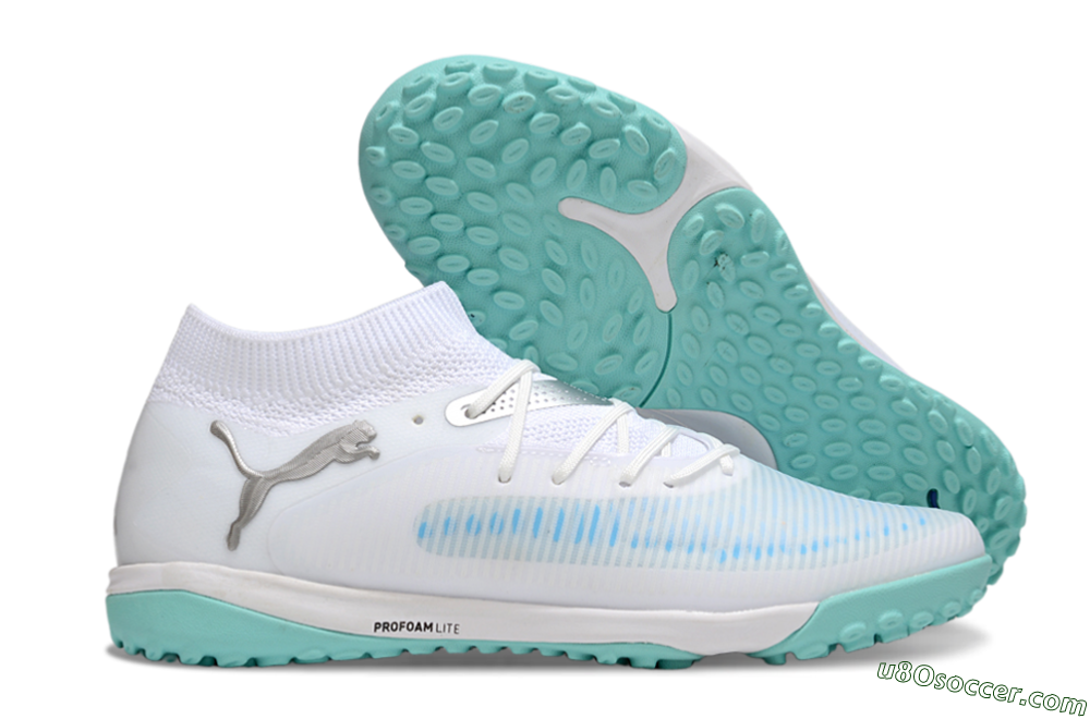 Puma Future 8 Ultimate TF Artificial Turf Soccer Shoes - White/Silver/Blue 1