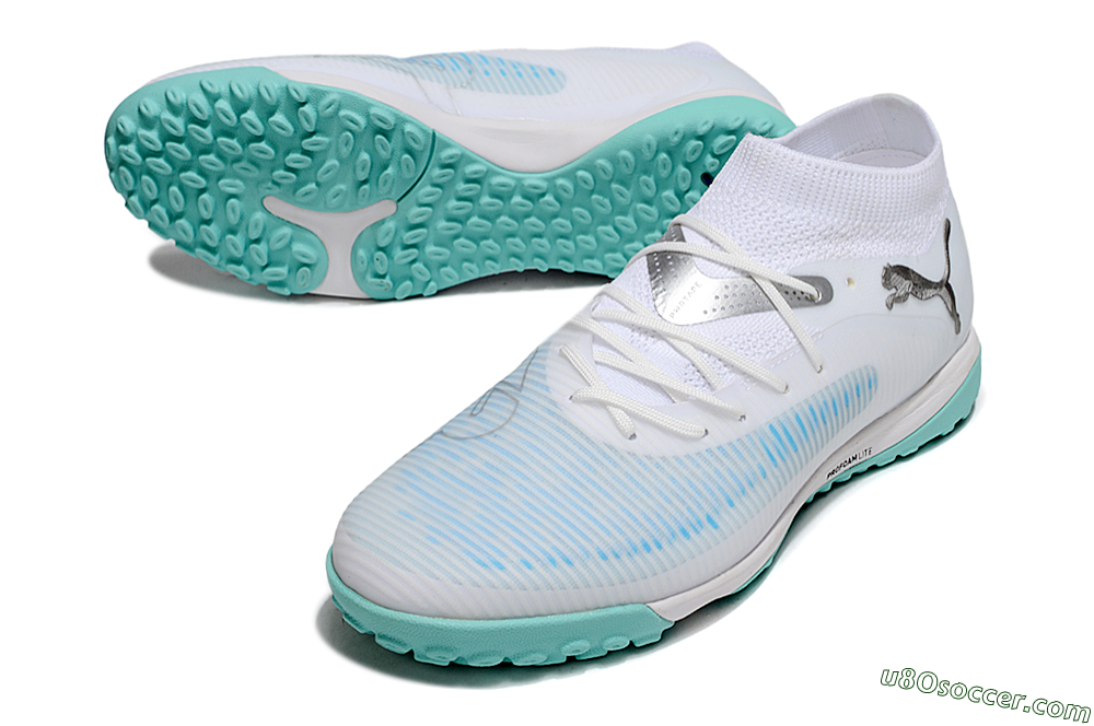 Puma Future 8 Ultimate TF Artificial Turf Soccer Shoes - White/Silver/Blue 3