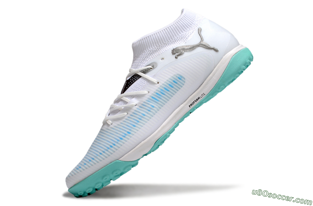 Puma Future 8 Ultimate TF Artificial Turf Soccer Shoes - White/Silver/Blue 5