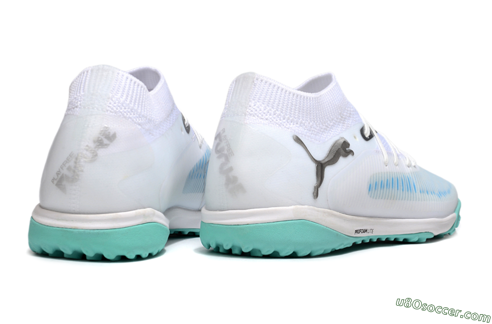 Puma Future 8 Ultimate TF Artificial Turf Soccer Shoes - White/Silver/Blue 6