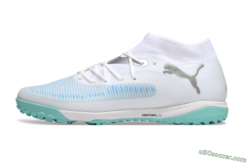 Puma Future 8 Ultimate TF Artificial Turf Soccer Shoes - White/Silver/Blue 2