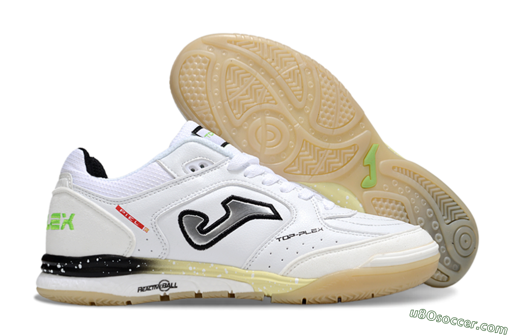Joma Top Flex IC Indoor & Futsal Soccer Shoes - White/Silver/Yellow 1