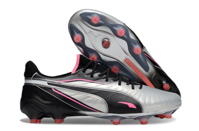 Puma King Ultimate AG Artificial Grass Soccer Cleats - Silver/Black/Pink