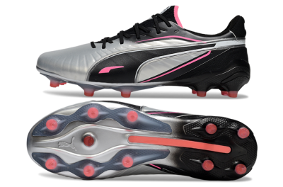 Puma King Ultimate AG Artificial Grass Soccer Cleats - Silver/Black/Pink