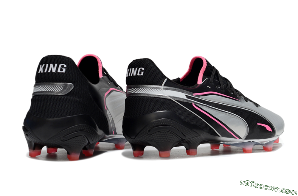 Puma King Ultimate AG Artificial Grass Soccer Cleats - Silver/Black/Pink 6