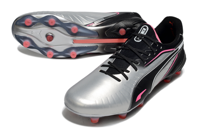 Puma King Ultimate AG Artificial Grass Soccer Cleats - Silver/Black/Pink