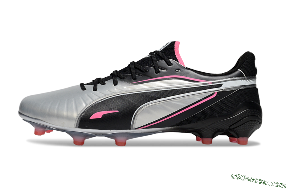 Puma King Ultimate AG Artificial Grass Soccer Cleats - Silver/Black/Pink 2