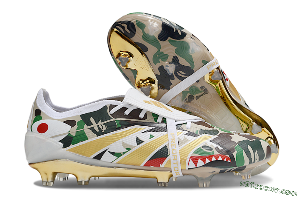 Adidas Predator 25 Elite Foldover Tongue FG Firm Ground Soccer Cleats - Camo/White/Gold 1