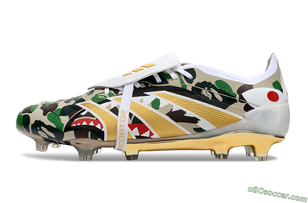 Adidas Predator 25 Elite Foldover Tongue FG Firm Ground Soccer Cleats - Camo/White/Gold 2