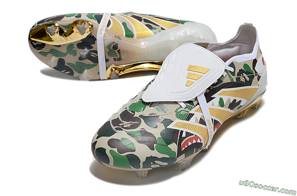 Adidas Predator 25 Elite Foldover Tongue FG Firm Ground Soccer Cleats - Camo/White/Gold 3