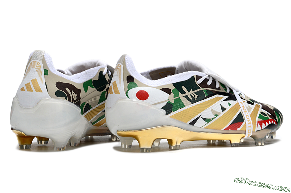 Adidas Predator 25 Elite Foldover Tongue FG Firm Ground Soccer Cleats - Camo/White/Gold 6