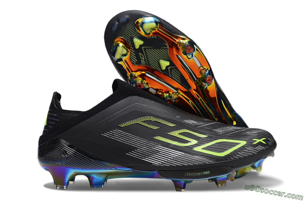 Adidas F50+ Lightstrike Pro Laceless FG Firm Ground Soccer Cleats - Black/Silver/Yellow 1