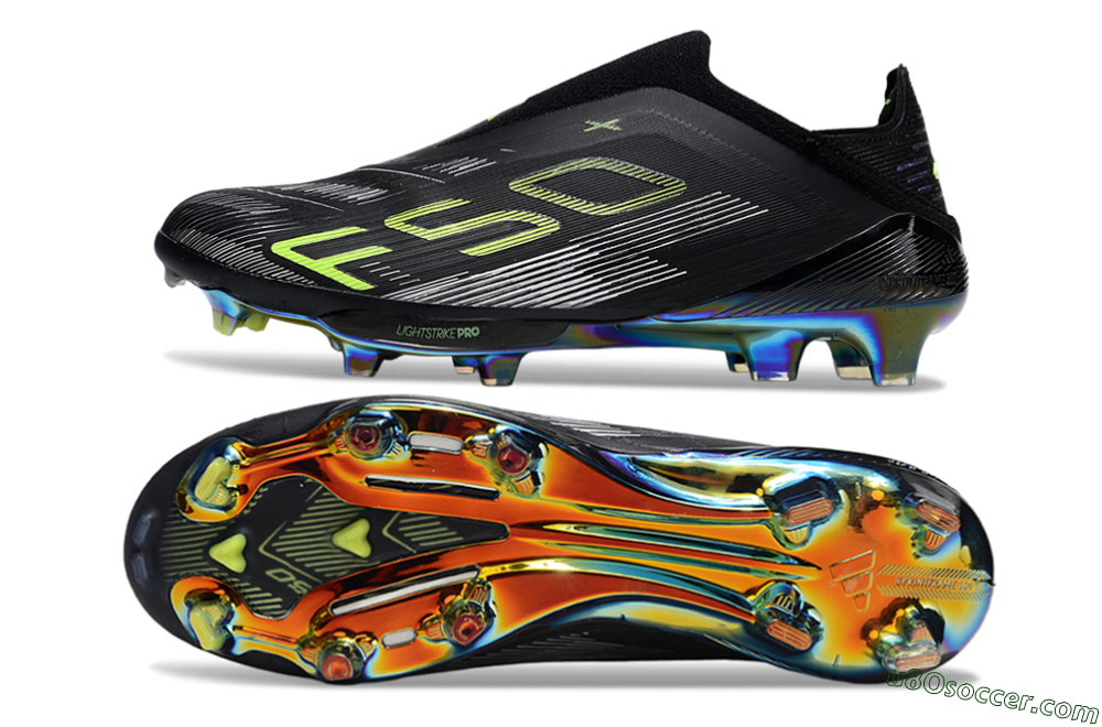 Adidas F50+ Lightstrike Pro Laceless FG Firm Ground Soccer Cleats - Black/Silver/Yellow 0