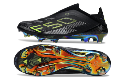 Adidas F50+ Lightstrike Pro Laceless FG Firm Ground Soccer Cleats - Black/Silver/Yellow