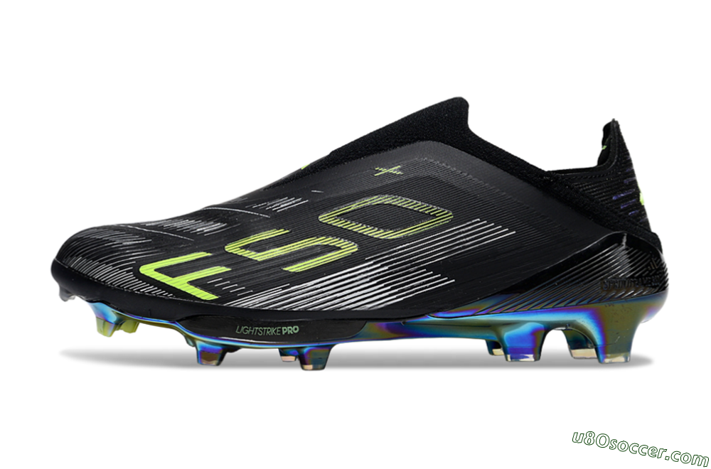 Adidas F50+ Lightstrike Pro Laceless FG Firm Ground Soccer Cleats - Black/Silver/Yellow 2