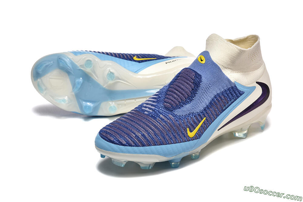 Nike Phantom 6 Elite High FG Firm Ground Soccer Cleats - Blue/Yellow/Black 3