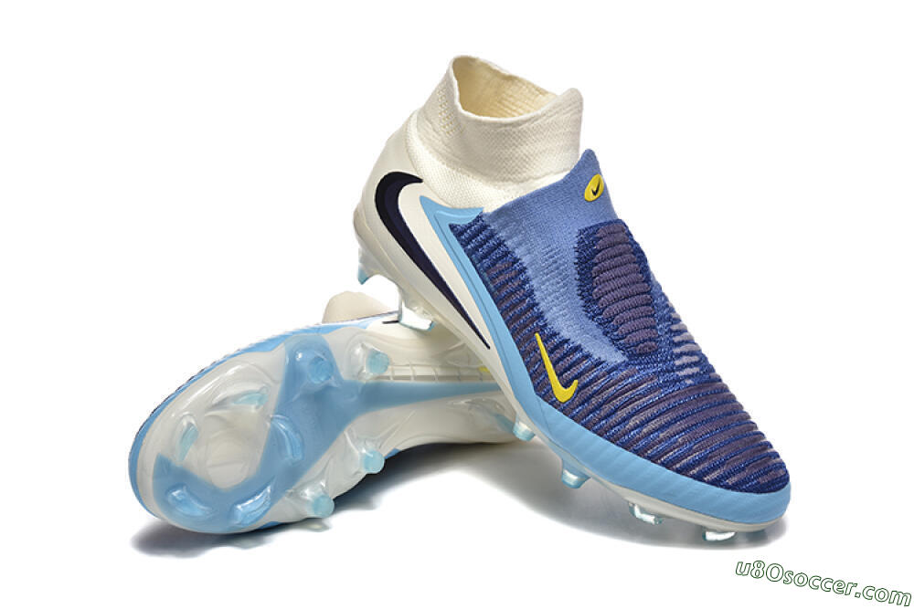 Nike Phantom 6 Elite High FG Firm Ground Soccer Cleats - Blue/Yellow/Black 4
