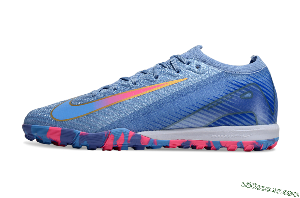 Nike Air Zoom Mercurial Vapor 16 Elite TF Artificial Turf Soccer Shoes - Blue/Pink/Gold 2