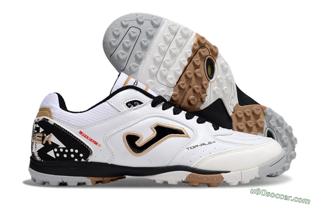 Joma Top Flex TF Artificial Turf Soccer Shoes - White/Black/Brown 1
