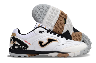 Joma Top Flex TF Artificial Turf Soccer Shoes - White/Black/Brown