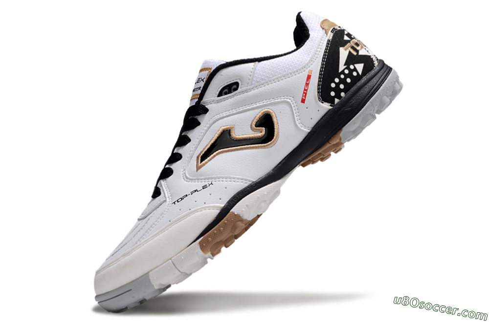 Joma Top Flex TF Artificial Turf Soccer Shoes - White/Black/Brown 5