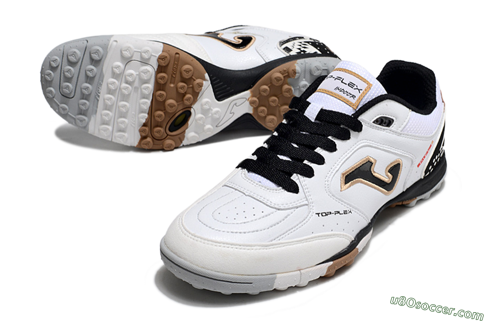 Joma Top Flex TF Artificial Turf Soccer Shoes - White/Black/Brown 3