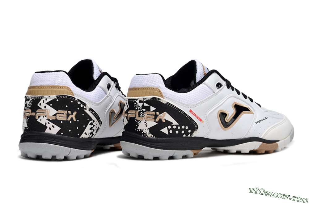 Joma Top Flex TF Artificial Turf Soccer Shoes - White/Black/Brown 6