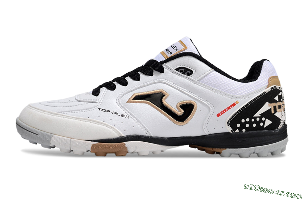 Joma Top Flex TF Artificial Turf Soccer Shoes - White/Black/Brown 2