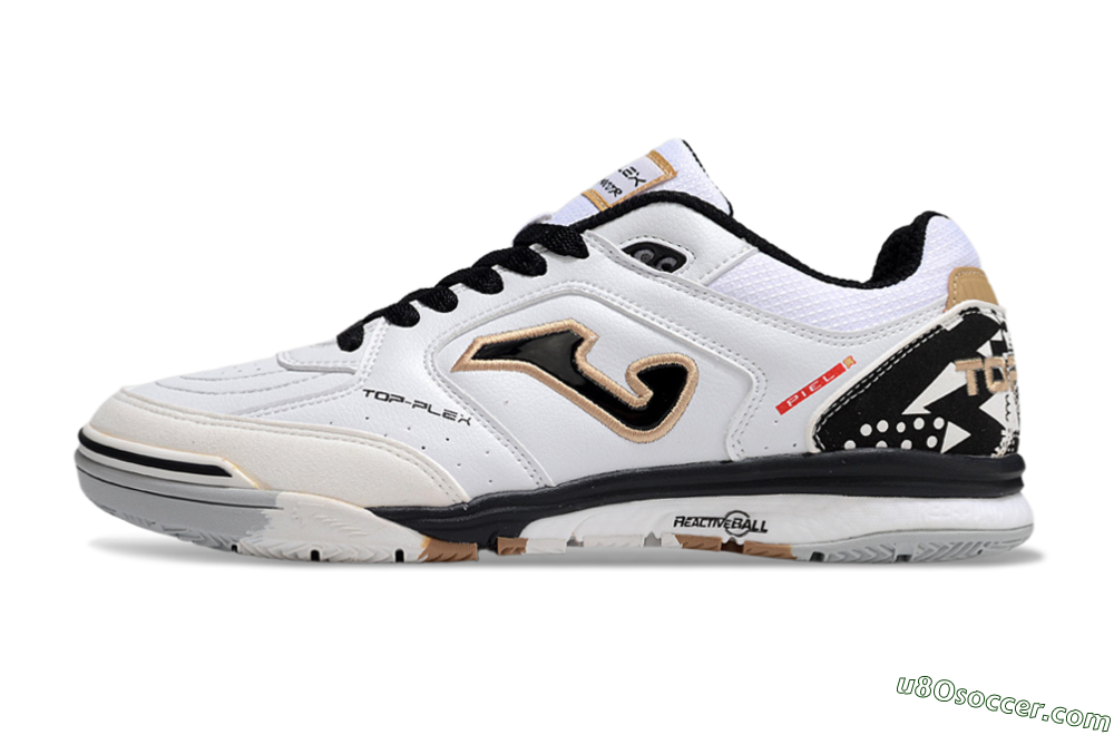 Joma Top Flex IC Indoor & Futsal Soccer Shoes - White/Black/Brown 2