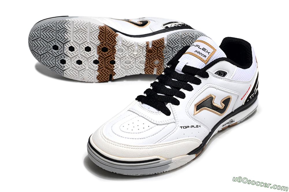 Joma Top Flex IC Indoor & Futsal Soccer Shoes - White/Black/Brown 3