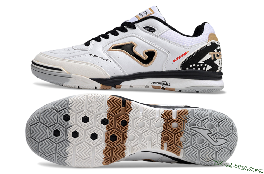 Joma Top Flex IC Indoor & Futsal Soccer Shoes - White/Black/Brown 0