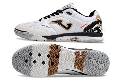 Joma Top Flex IC Indoor & Futsal Soccer Shoes - White/Black/Brown
