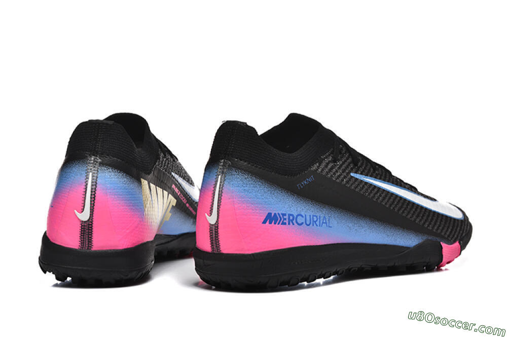 Nike Air Zoom Mercurial Vapor 15 Elite TF Artificial Turf Soccer Shoes - Black/White/Blue/Pink 9