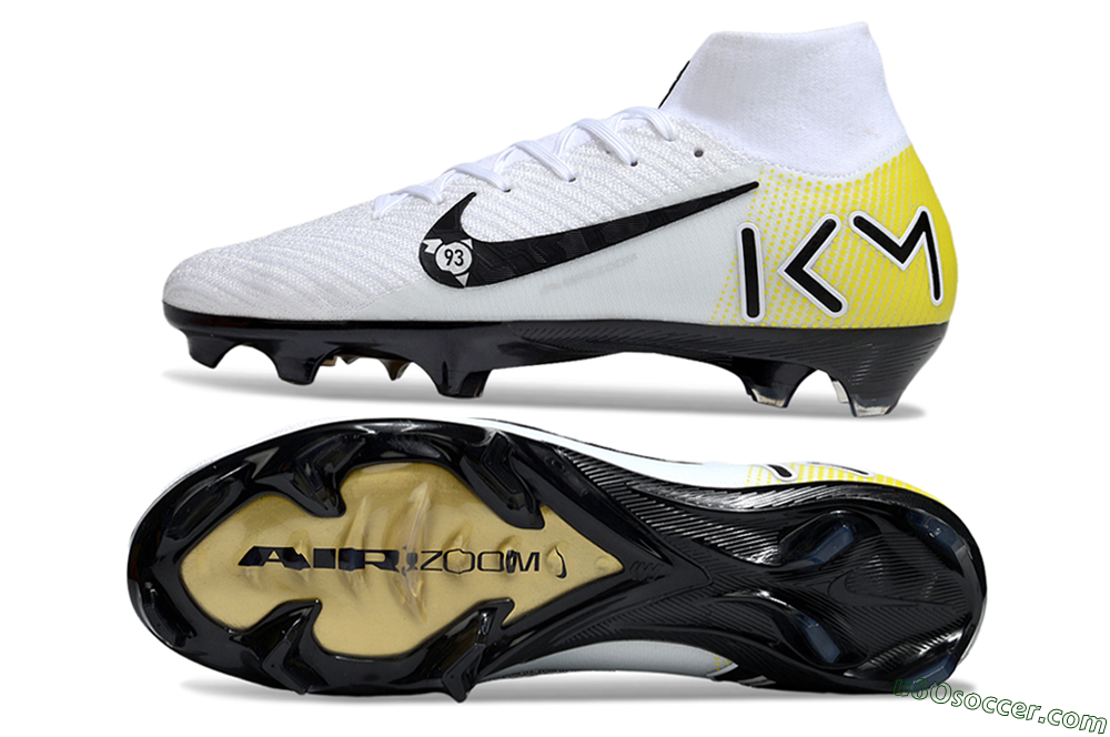 KM x Nike Air Zoom Mercurial Superfly 10 Elite FG Firm Ground Soccer Cleats - White/Black/Yellow 0