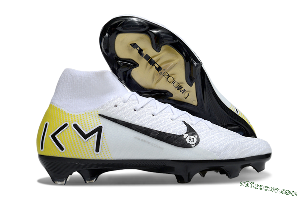 KM x Nike Air Zoom Mercurial Superfly 10 Elite FG Firm Ground Soccer Cleats - White/Black/Yellow 1