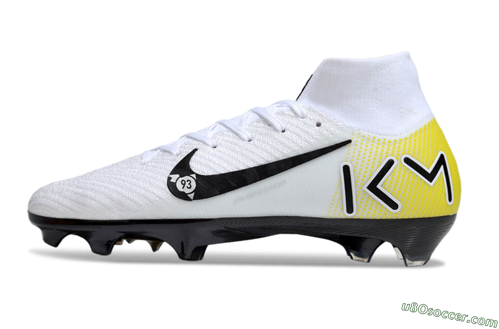 KM x Nike Air Zoom Mercurial Superfly 10 Elite FG Firm Ground Soccer Cleats - White/Black/Yellow 2