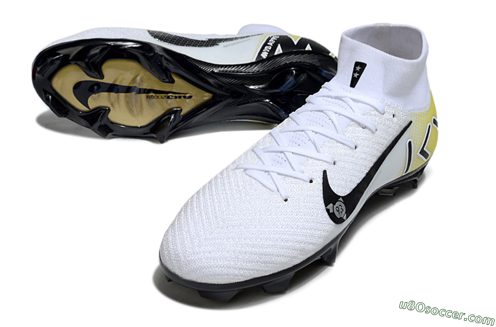 KM x Nike Air Zoom Mercurial Superfly 10 Elite FG Firm Ground Soccer Cleats - White/Black/Yellow 3