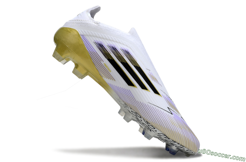 Adidas F50 Elite Laceless FG Firm Ground Soccer Cleats - White/Purple/Black/Gold 5