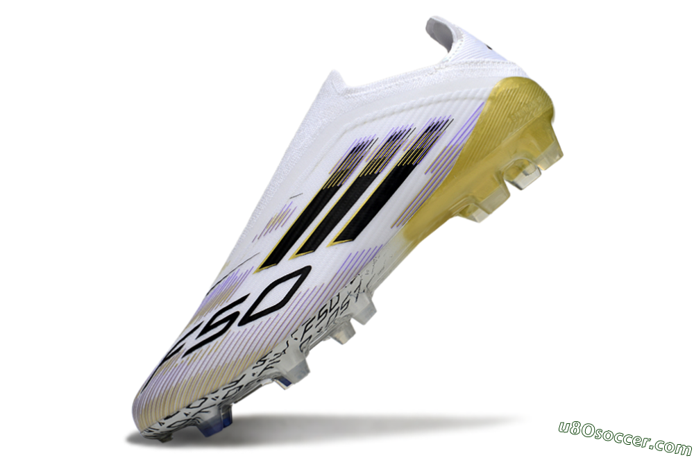 Adidas F50 Elite Laceless FG Firm Ground Soccer Cleats - White/Purple/Black/Gold 6