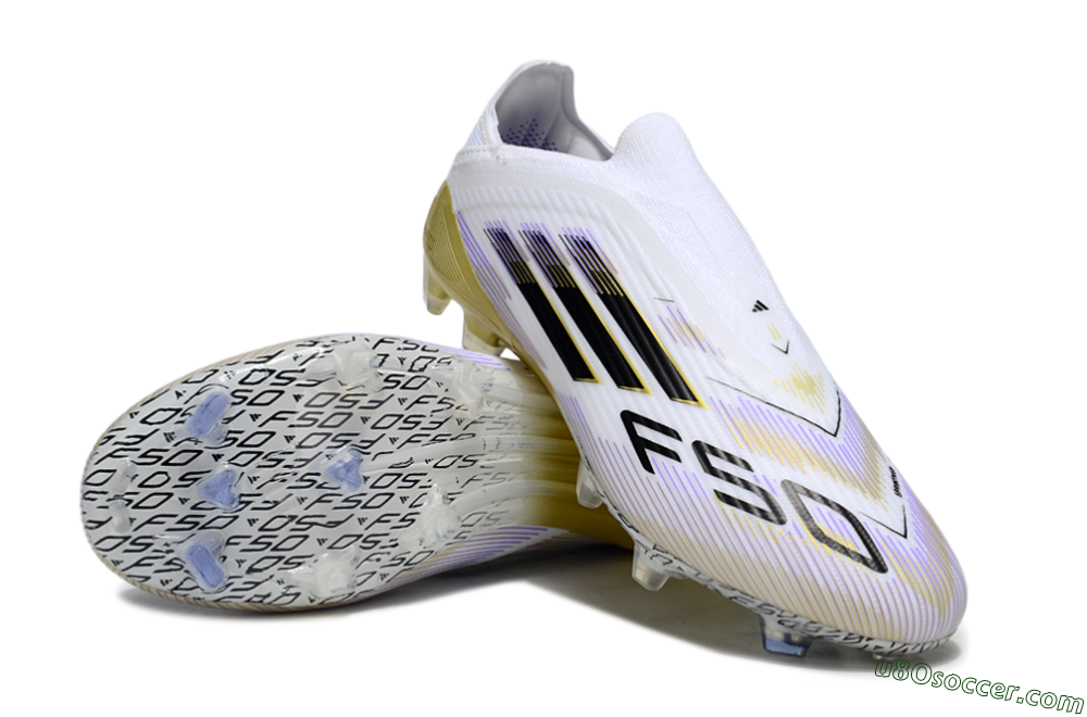 Adidas F50 Elite Laceless FG Firm Ground Soccer Cleats - White/Purple/Black/Gold 4