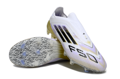 Adidas F50 Elite Laceless FG Firm Ground Soccer Cleats - White/Purple/Black/Gold