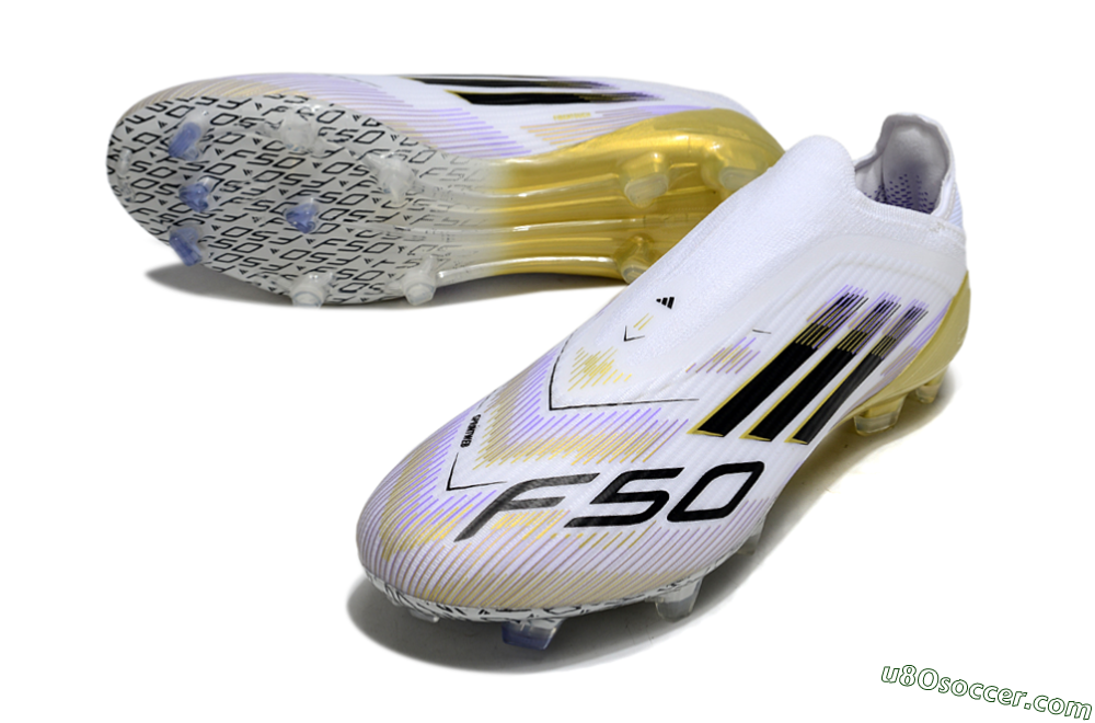 Adidas F50 Elite Laceless FG Firm Ground Soccer Cleats - White/Purple/Black/Gold 3