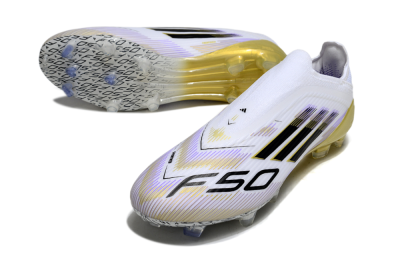 Adidas F50 Elite Laceless FG Firm Ground Soccer Cleats - White/Purple/Black/Gold