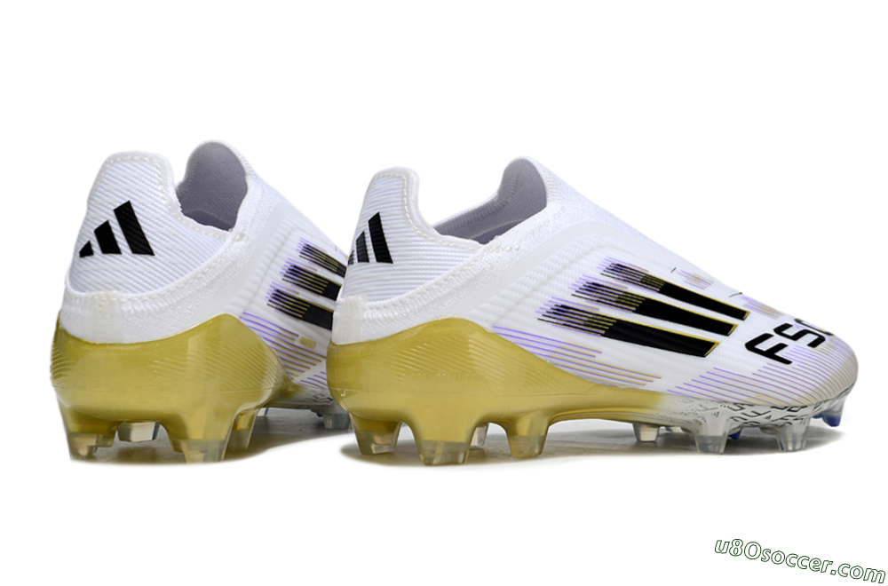 Adidas F50 Elite Laceless FG Firm Ground Soccer Cleats - White/Purple/Black/Gold 7