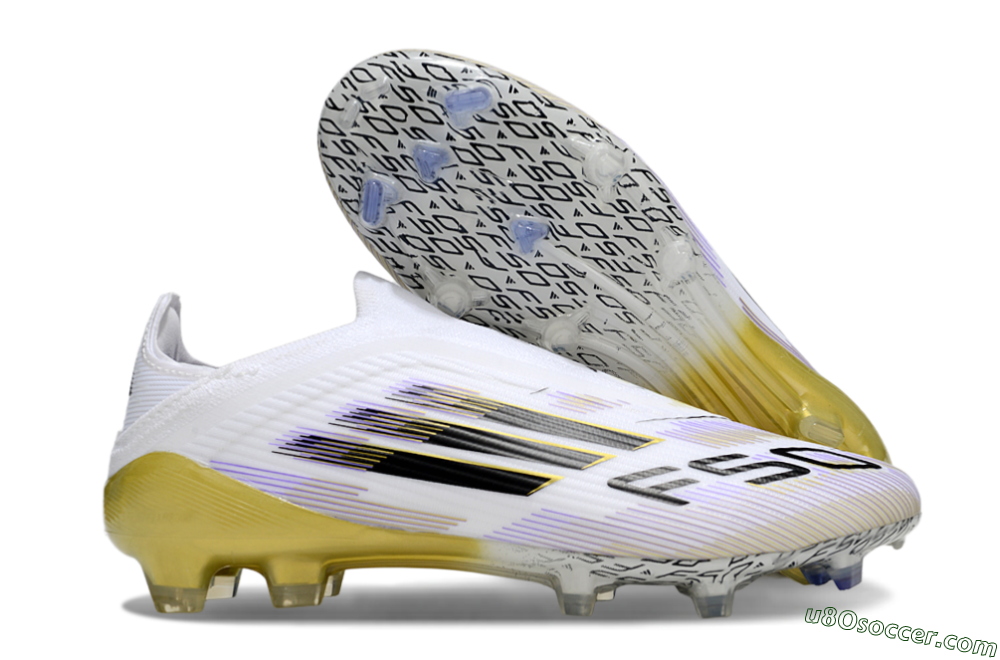 Adidas F50 Elite Laceless FG Firm Ground Soccer Cleats - White/Purple/Black/Gold 1