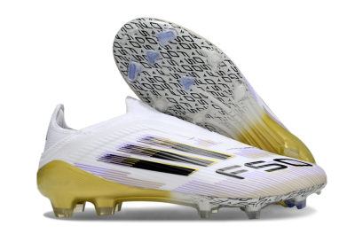 Adidas F50 Elite Laceless FG Firm Ground Soccer Cleats - White/Purple/Black/Gold