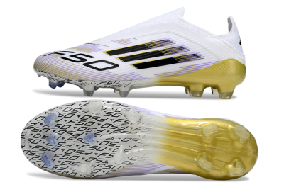 Adidas F50 Elite Laceless FG Firm Ground Soccer Cleats - White/Purple/Black/Gold