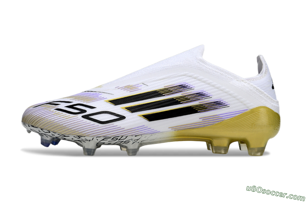Adidas F50 Elite Laceless FG Firm Ground Soccer Cleats - White/Purple/Black/Gold 2