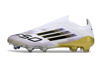 Adidas F50 Elite Laceless FG Firm Ground Soccer Cleats - White/Purple/Black/Gold